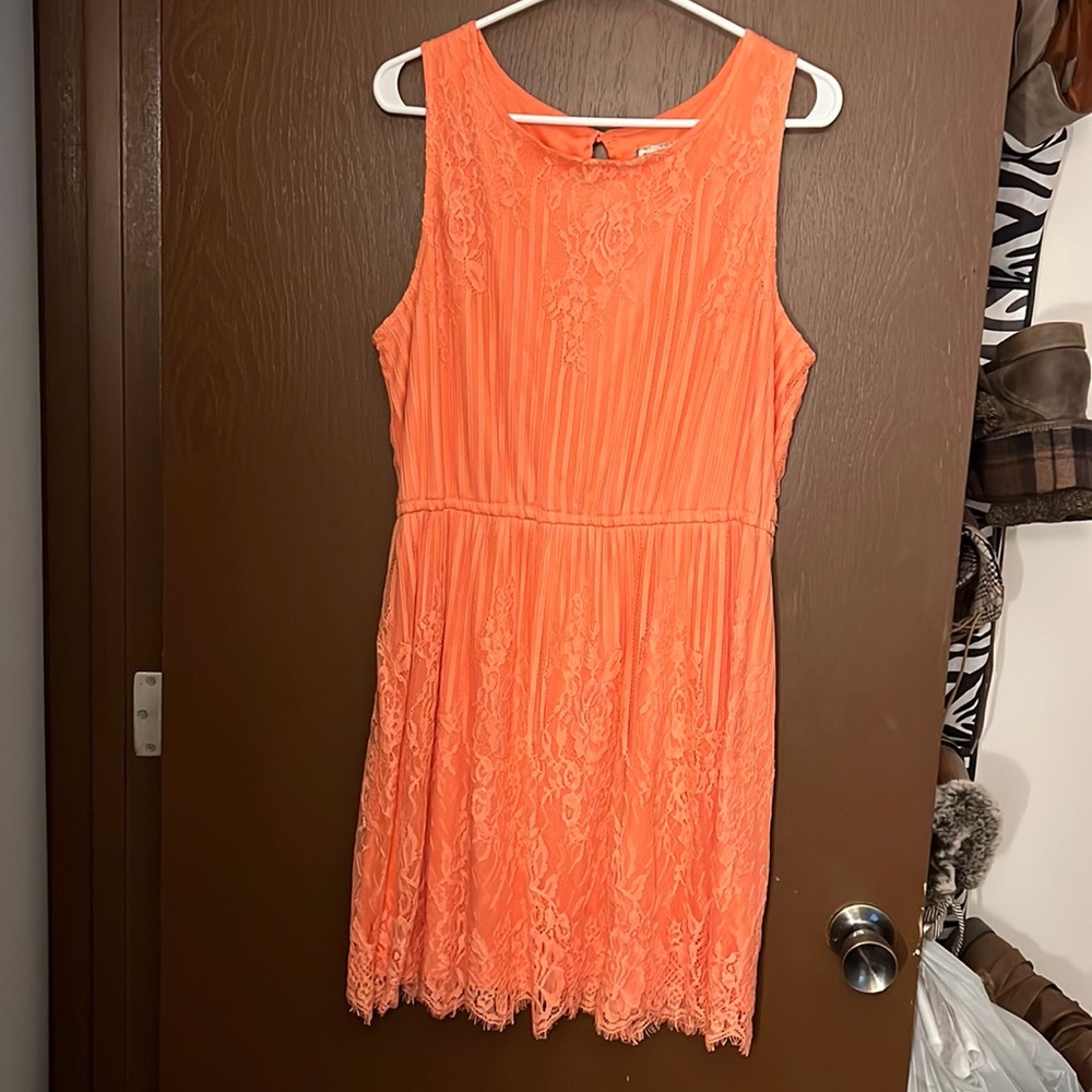 Bright orange/pink lace dress